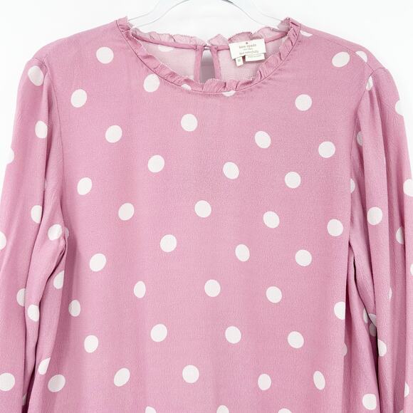 kate spade Live Colorfully Polka‑Dot Blouse Rose White Polka Dot Womens Size 10 - Picture 4 of 11